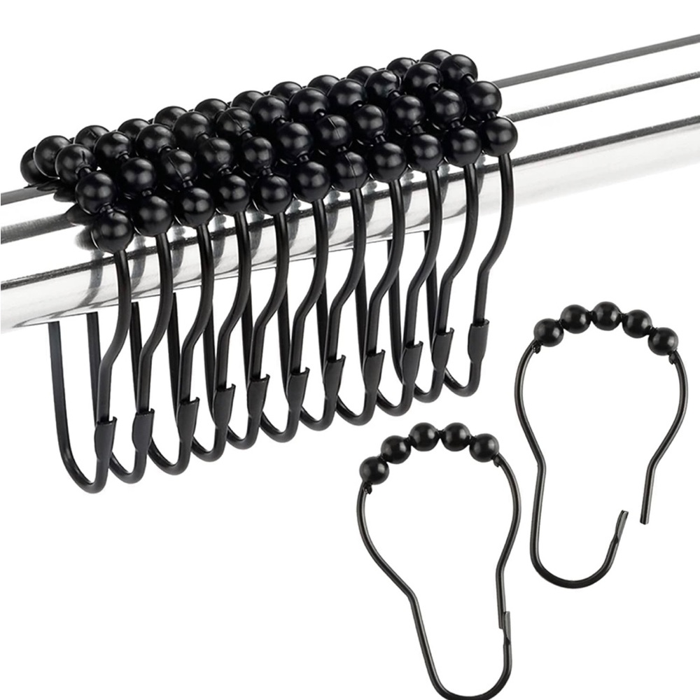 12 Pack Black Shower Curtain Rings/Hooks
